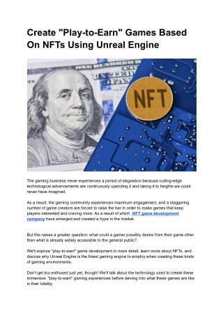 Create _Play-to-Earn_ Games Based On NFTs Using Unreal Engine