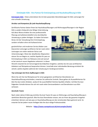 Entrümpler Köln - Ihre Partner für Entrümpelung und Haushaltsauflösung in Köln