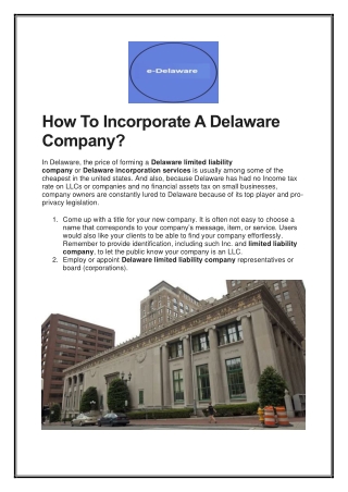 How To Incorporate A Delaware Company