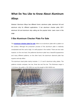 What Do You Like to Know About Aluminum Alloy