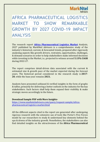 Africa Pharmaceutical Logistics Market to Show Remarkable Growth by 2027