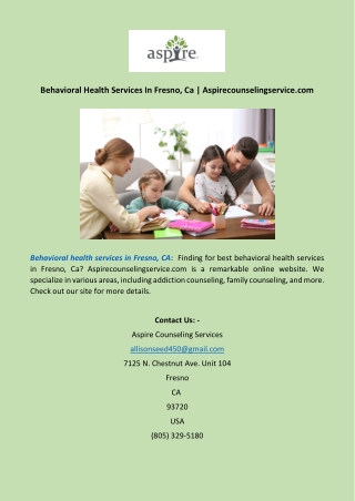 Behavioral Health Services In Fresno, Ca | Aspirecounselingservice.com
