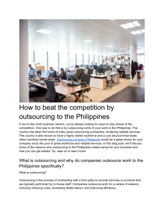 How to Beat the Competition by Outsourcing to the Philippines