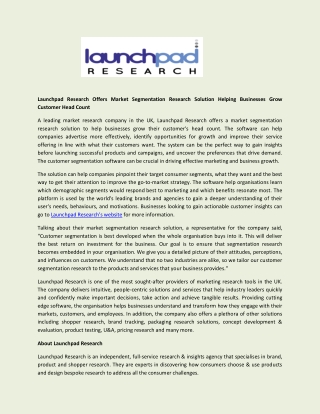 Launchpad Research Offers Market Segmentation Research Solution Helping Businesses Grow Customer Head Count