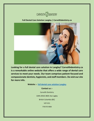 Full Dental Care Solution Langley | Carvolthdentistry.ca