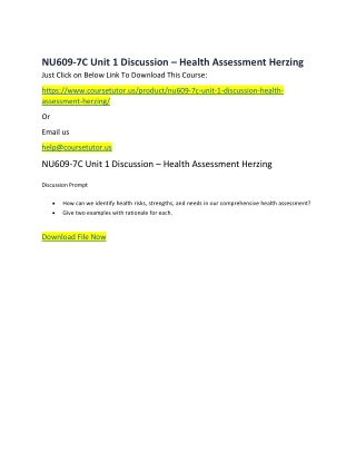 NU609-7C Unit 1 Discussion – Health Assessment Herzing