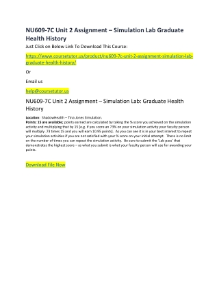 NU609-7C Unit 2 Assignment – Simulation Lab Graduate Health History