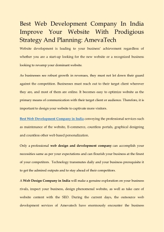 BEST WEB DEVELOPMENT COMPANY IN INDIA IMPROVE YOUR WEBSITE WITH PRODIGIOUS STRATEGY AND PLANNING