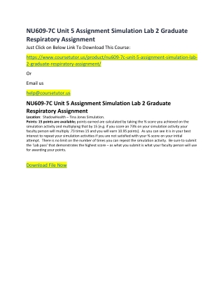 NU609-7C Unit 5 Assignment Simulation Lab 2 Graduate Respiratory Assignment
