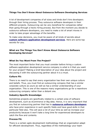 Things You Don’t Know About Outsource Software Developing Services