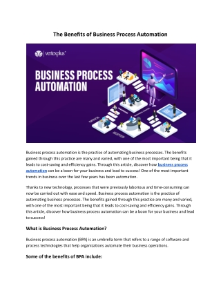 The Benefits of Business Process Automation