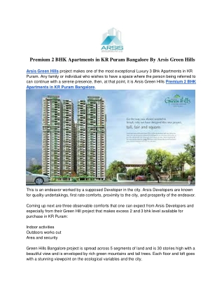 _Premium 2 BHK Apartments in KR Puram Bangalore By Arsis Green Hills