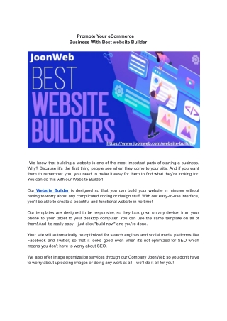 Promote Your eCommerce Business With Best website Builder