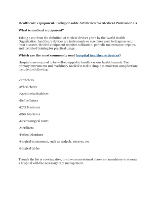 Healthcare equipment - Industry experts