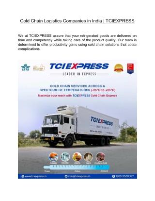 Cold Chain Logistics Companies in India | TCIEXPRESS