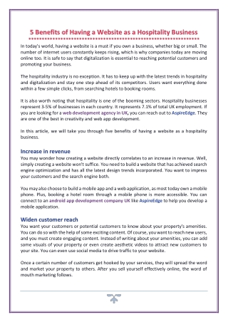 Top 5 Benefits of Having a Website for Hospitality Business