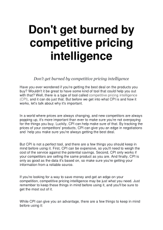 Don't get burned by competitive pricing intelligence