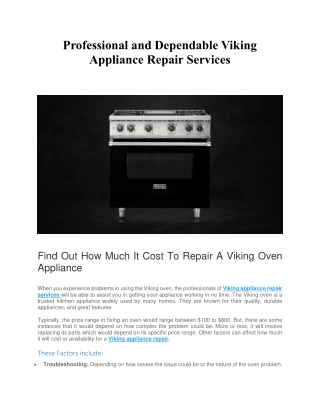 Professional and Dependable Viking Appliance Repair Services