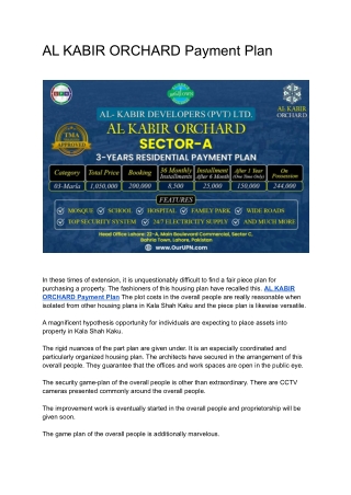 AL KABIR ORCHARD Payment Plan