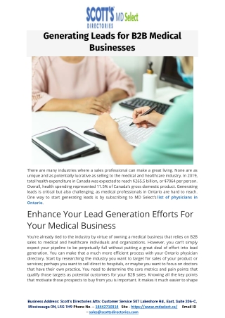 Generating Leads for B2B Medical Businesses