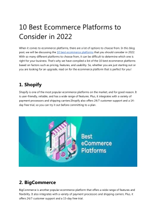 10 Best Ecommerce Platforms to Consider in 2022
