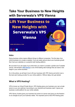 Lift Your Business to New Heights with Serverwala’s VPS Vienna