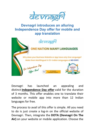 Devnagri introduces an alluring Independence Day offer for mobile and app translation