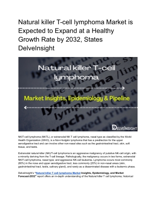 Natural killer T cell lymphoma Market Inisghts and Epidemiology Forecast