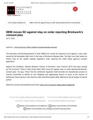 SEBI moves SC against stay on order rejecting Brickwork’s consent plea