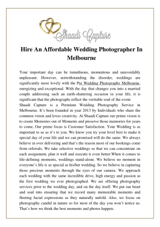 Hire An Affordable Wedding Photographer In Melbourne
