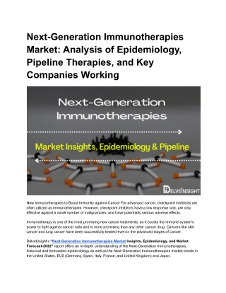 Next-Generation Immunotherapies Market_ Analysis of Epidemiology, Pipeline Therapies, and Key Companies Working