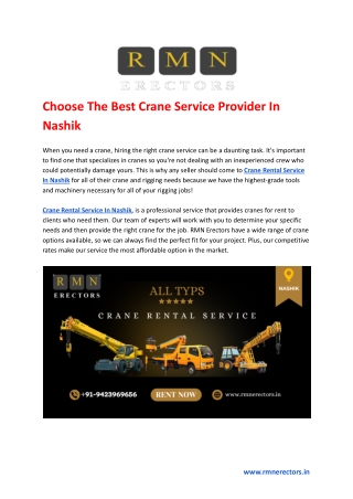 Choose The Best Crane Service Provider In Nashik