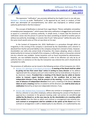 Ratification in context of Companies Act, 2013