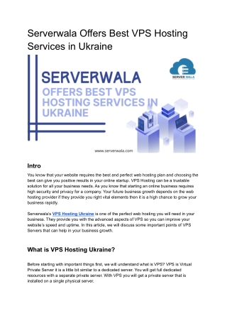 Serverwala Offers Best VPS Hosting Services in Ukraine
