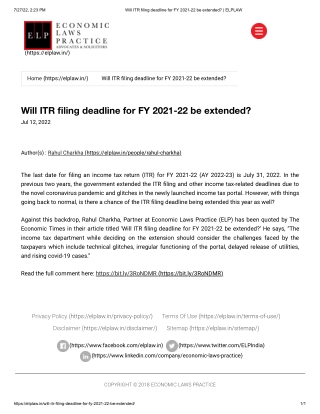 Will ITR filing deadline for FY 2021-22 be extended - ELPLAW