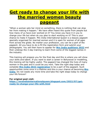 Get ready to change your life with the married women beauty pageant