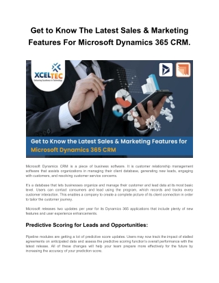 Get to Know The Latest Sales & Marketing Features For Microsoft Dynamics 365 CRM.