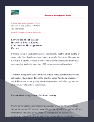 Environmental Water Issues in South Korea - Clearwater Management Korea