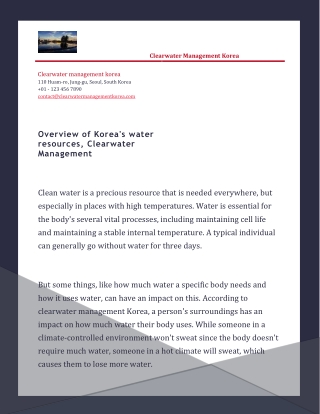 Overview of Korea's water resources, Clearwater Management
