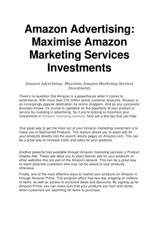 Amazon Advertising Maximise Amazon Marketing Services Investments