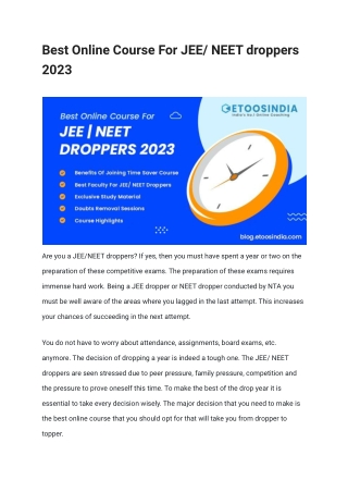 Best Online Course For JEE_ NEET droppers 2023