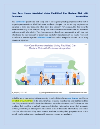 How Care Homes (Assisted Living Facilities) Can Reduce Risk with Customer Acquisition