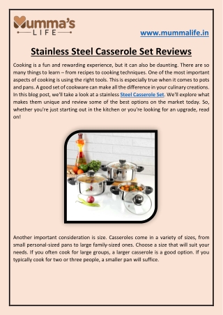 Stainless Steel Casserole Set Reviews