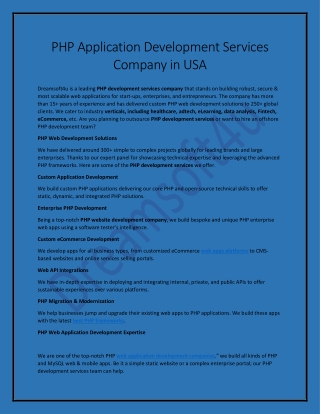 PHP Application Development Services Company in USA