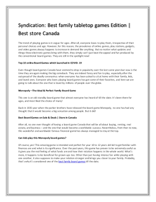 Syndication Best family tabletop games Edition Best store Canada