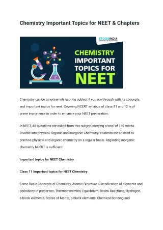 Chemistry Important Topics for NEET & Chapters