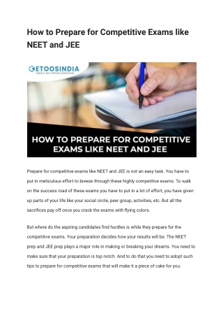 How to Prepare for Competitive Exams like NEET and JEE