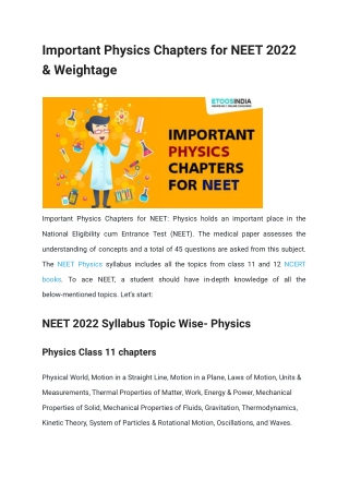 Important Physics Chapters for NEET 2022 & Weightage