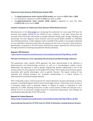 Polymerase Chain Reaction (PCR) Market Key Trends and Opportunity Analysis 2028