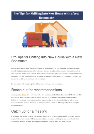 Pro Tips for Shifting Into New House with a New Roommate